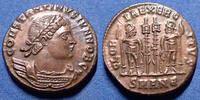 Roman Empire nummus CONSTANTINUS II Caesar, CONSTANTIN II César, nummus Antioch en 330-335, Gloria Exercitus, RIC 87, 17mm, 3,57 grms, Quasi FDC -