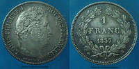 France 1 franc Louis Philippe, 1 franc 1837 B Rouen, G.453 SUP Belle patine médailler! -