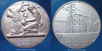 EDF, GDF, Electricité, Gaz bronze Electricité et gaz de France, EDF-GDF, médaille en bronze argenté, 30 années de services, par André Dropsy, 55mm, 70,65g, tâches -