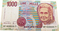 Italien 1000 Lire 1990 Maria Montessori rechts wenig zirkuliert 32.99 元 含税 ＋  133.53 元 运费