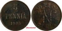Finland 5 Penniä Finland Nicholas II Copper 1905 5 Penniä Mintage-620,000 KM# 15 (18 735) -