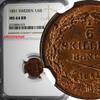 Sweden 1/6 Skilling SWEDEN Oscar I Copper 1851 Banco NGC MS64 RB TOP GRADED KM# 656 (3) -