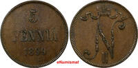 Finland 5 Pennia Finland Russia Nicholas II 1899 BETTER DATE Mintage-860,000 KM# 15 (1) -