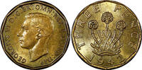 United Kingdom 3 Pence Great Britain George VI Nickel-Brass 1942 WWII Issue KM# 849 (21 422) -