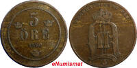 Sweden Bronze Sweden Oscar II 1880/7 5 Ore Overdate Mintage-403,000 RARE KM#736 (6283) -