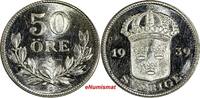 Sweden Ore SWEDEN Gustaf V Silver 1939 G 50 Ore UNC PROOF LIKE SURFACES KM# 788 (13 006) -