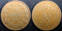 Finland 10 Penniä Finland Nicholas II Copper 1915 10 Penniä Mintage-420,000 KM# 14 (23 033) -