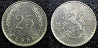 Finland 25 Penniä FINLAND Copper-Nickel 1936 S 25 Penniä BU Coin KM# 25 (23 025) -