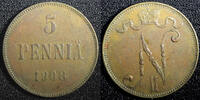 Finland 5 Pennia Finland Russian Nicolas II (1895-1917) Copper 1908 KM# 15 (23 735) -
