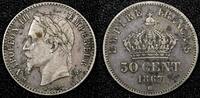 France 50 Centimes FRANCE Napoleon III Silver 1867 BB Strasbourg KM# 814.2 (25 510) -