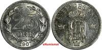 Sweden 25 Öre Sweden Oscar II Silver 1907 EB aUNC Light Toned KM# 775 (17 387) -