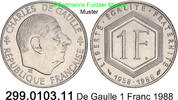 France Frankreich 1 Franc 1988 *256 KM963 de Gaulle . 299.0103.11 unc 12.55 元 含增值税 ＋  399.53 元 运费