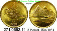 Egypt Ägypten 5 Piaster *270.2 KM555.1 links 1984 . 271.0692.11 -