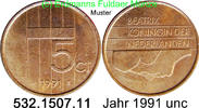 Niederlande 5 Cents 1991 *82 KM202 . 532.1507.11 unc 6.28 元 含增值税 ＋  399.53 元 运费