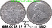 Südafrika 6 Pence *4 KM4 Ohm Krüger seltener Jahrgang . 655.0018.13 -