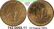 Westafrikanische Staaten WAS 10 Francs 1974 *12a KM1a Gazellenkopf . 742... 25.10 元 含增值税 ＋  399.53 元 运费