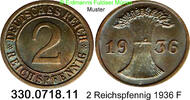 Weimarer Republik 2 Reichspfennig J.314 Ähren . 330.0718.11 -