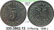 Deutschland Kaiserreich 5 Pfennig 1896J  1896 J J.12 großer Adler . 330.... 8.37 元 含增值税 ＋  399.53 元 运费