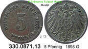 Deutschland Kaiserreich 5 Pfennig 1898G  1898 G J.12 großer Adler . 330.... 8.37 元 含增值税 ＋  399.53 元 运费