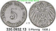 Deutschland Kaiserreich 5 Pfennig 1908J  1908 J J.12 großer Adler . 330.... 8.37 元 含增值税 ＋  399.53 元 运费