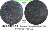 Braunschweig-Wolfenbüttel 1 Pfennig 1799 M.C Welter 2933 . 323.1395.13 s 25.10 元 含增值税 ＋  399.53 元 运费