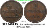 Braunschweig Wolfenbüttel 2 Pfennig AKS89 Wilhelm 1831-1884 . 323.1418.13 -
