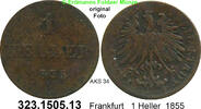 Altdeutschland Frankfurt 1 Heller 1855 AKS 34 . 323.1505.13 ss 58.57 元 含增值税 ＋  399.53 元 运费