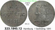 Altdeutschland Hamburg 1 Sechsling AKS 25 . 323.1845.12 -