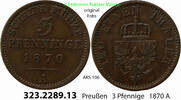 Brandenburg-Preußen 3 Pfennige 1870A AKS 106. 323.2289.13 Preußen Königr... 25.10 元 含增值税 ＋  399.53 元 运费