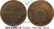 Brandenburg-Preußen 3 Pfennige 1870B AKS 106. 323.2290.13 Preußen Königr... 25.10 元 含增值税 ＋  399.53 元 运费