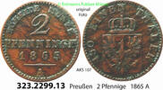 Brandenburg-Preußen 2 Pfennige 1865A AKS 107. 323.2299.13 . Preußen Köni... 25.10 元 含增值税 ＋  399.53 元 运费