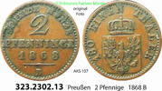 Brandenburg-Preußen 2 Pfennige 1868B AKS 107. 323.2302.13 . Preußen Köni... 25.10 元 含增值税 ＋  399.53 元 运费