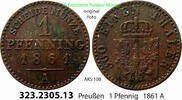 Brandenburg-Preußen 1 Pfennig 1861A AKS 108. 323.2305.13 . Preußen König... 25.10 元 含增值税 ＋  399.53 元 运费