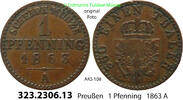 Brandenburg-Preußen 1 Pfennig 1863A AKS 108. 323.2306.13 . Preußen König... 25.10 元 含增值税 ＋  399.53 元 运费