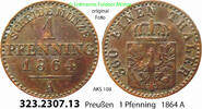 Brandenburg-Preußen 1 Pfennig 1864A AKS 108. 323.2307.13 . Preußen König... 25.10 元 含增值税 ＋  399.53 元 运费