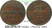 Brandenburg-Preußen 1 Pfennig 1868C AKS 108. 323.2316.13 . Preußen König... 25.10 元 含增值税 ＋  399.53 元 运费