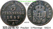 Brandenburg-Preußen 3 Pfenninge 1852A AKS 90 . 323.2218.13 . s-ss 25.10 元 含增值税 ＋  399.53 元 运费