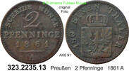 Brandenburg-Preußen 2 Pfenninge 1861A AKS 91 . 323.2235.13 ss 25.10 元 含增值税 ＋  399.53 元 运费