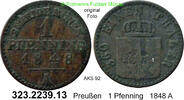 Brandenburg-Preußen 1 Pfenning 1848A AKS 92 . 323.2239.13 ss 25.10 元 含增值税 ＋  399.53 元 运费