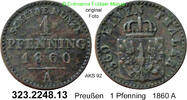 Brandenburg-Preußen 1 Pfenning 1860A AKS 92 . 323.2248.13 ss 25.10 元 含增值税 ＋  399.53 元 运费