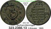 Sachsen Meiningen 3 Kreuzer KKS 196 . Bernhard II. Erich Freund 1803-1866 . 323.2366.13 -