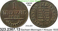 Sachsen Meiningen 1 Kreuzer AKS 204 . Bernhard II. Erich Freund 1803-1866 . 323.2367.13 -