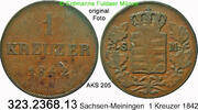 Sachsen Meiningen 1 Kreuzer AKS 205 . Bernhard II. Erich Freund 1803-1866 . 323.2368.13 -