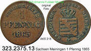 Sachsen Meiningen 1 Pfennig AKS 218 . Bernhard II. Erich Freund 1803-1866 . 323.2375.13 -