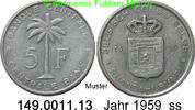 Belgisch Kongo Ruanda Urundi 5 Francs 1959 *33 KM3 Palme . 149.0011.13 SS 31.38 元 含增值税 ＋  399.53 元 运费