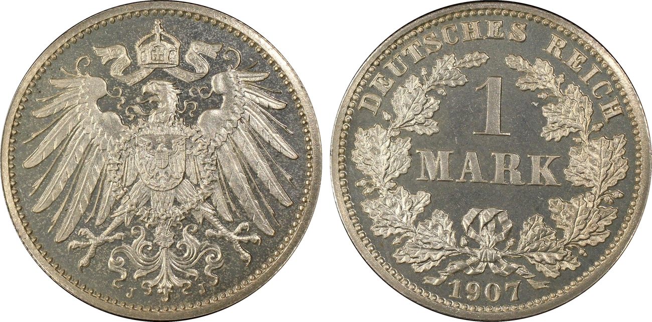 mark 1907-j germany-empire kaiserreich 1 mark kursmünze j.