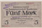 Maulbronn, Württemberg 5 Mark Amtskörperschaft, Notgeld -