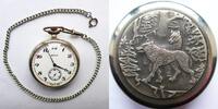 Russland, HERREN Taschenuhr, TASCHENUHR Molnija, hübsche Wolfsszene, Ankerhemmung, gute Funktion, ca. 1980, -