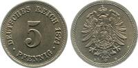 Deutschland 5 Pfennig 5 Pfennig 1874 B ganz leichter Riffelrand J 003 prfr/stgl -