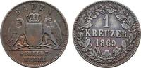 BADEN Ku.-Kreuzer Friedrich I., 1852-1856-1907. -